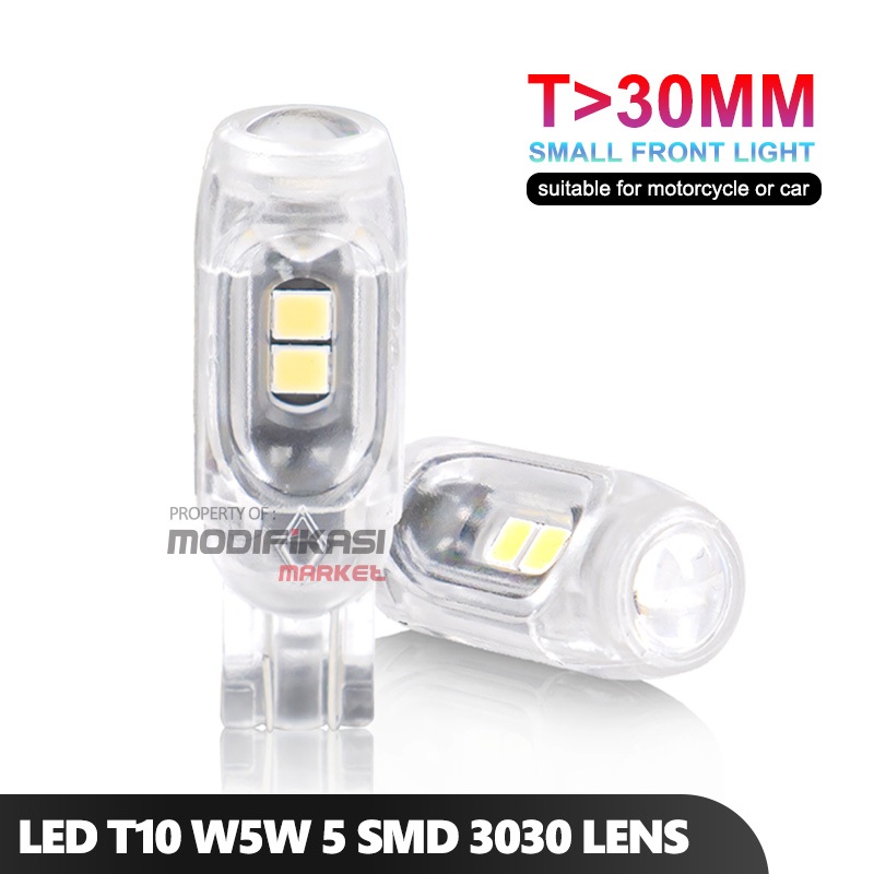 T10 ไฟโปรเจคเตอร์ LED 5 LED 3030 SMD ไฟเบรคไฟเลี้ยว DC12V