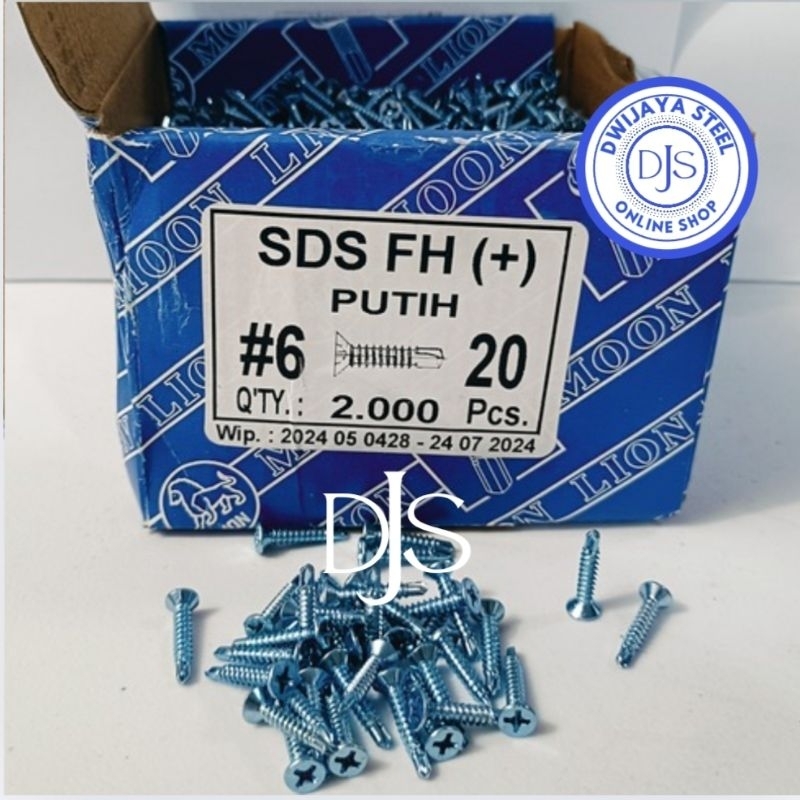6X20 SDS FH (+) สีขาว SCREWS 6X20 MOON LION LIGHT STEEL DRILLING SCREWS FH (+) 6X3/4"