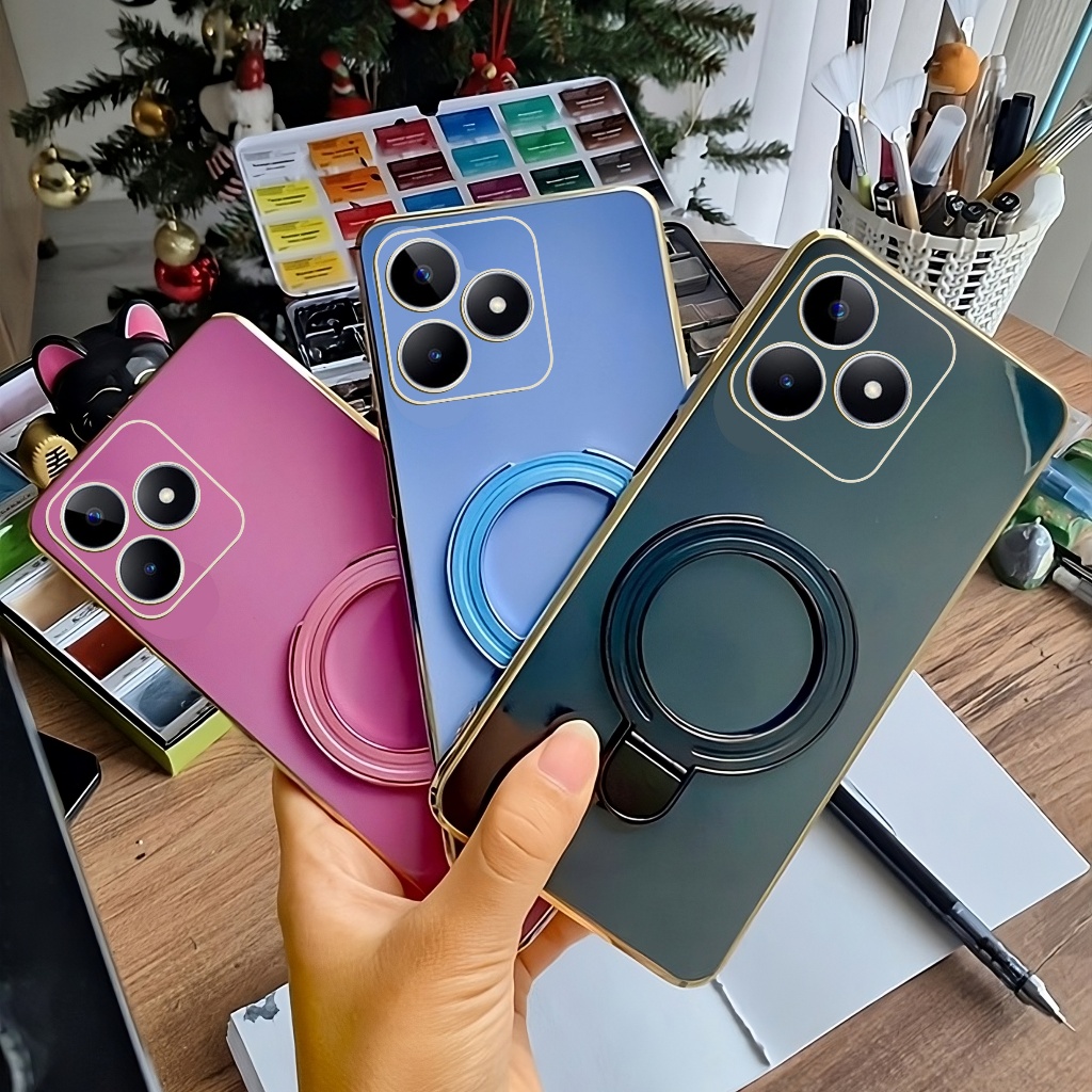 เคสนิ่มRealme C51 C53 C51s C55 GT 6 6T Neo 6 10 Pro + แหวนที่วางแม่เหล็กชุบไร้สายหรูหรา
