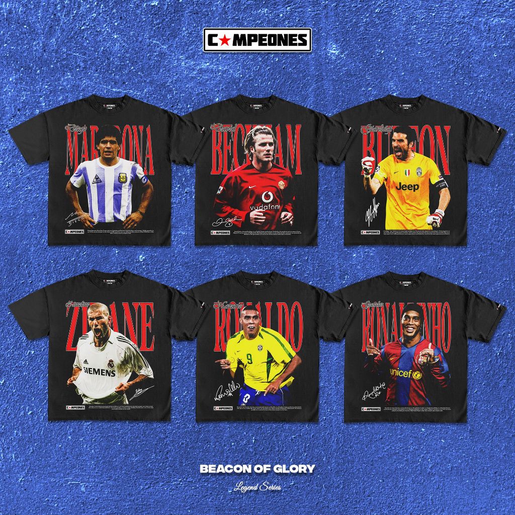 Campeones - เสื้อยืด Boxy Oversize - เครื่องเล่นเพลง Beckham Zidane Ronaldo Ronaldo Marradona Buffon