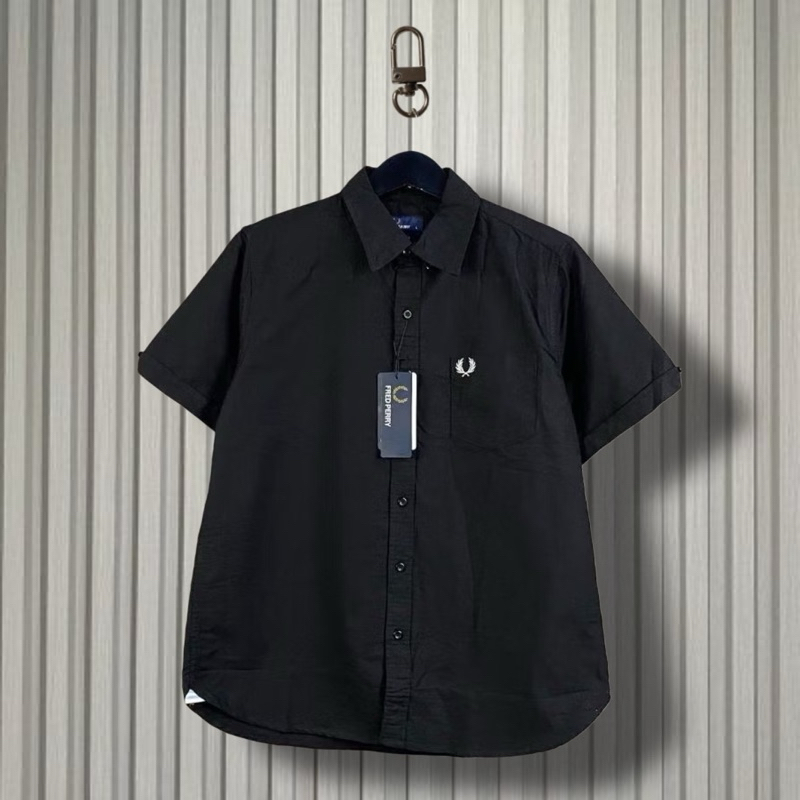 Kemeja KATUN Vvip เสื้อยืดขนาดใหญ่ Fred Perry สีดําแขนสั้นเสื้อผ้าฝ้ายผู้ชายเสื้อธรรมดา Full Tag กระ