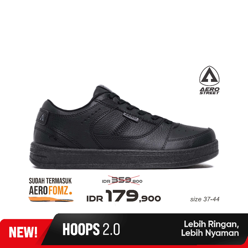 Aerostreet 37-44 Hoops Low 2.0 สีดําล้วน - รองเท้าผ้าใบลําลอง