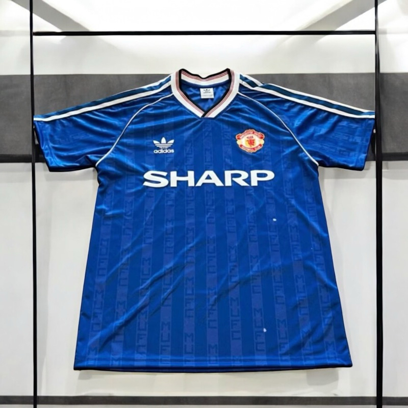 เสื้อแข่ง Retro Man Utd third 88 สีฟ้า/คลาสสิกjersey/วินเทจ/สหราชอาณาจักร