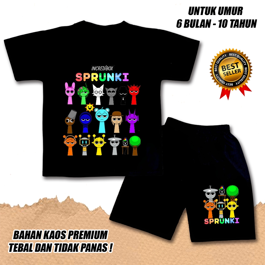 Katun BOYS GIRLS SHORT SLEEVE SET BOYS GIRLS SHIRT SPRUNKI 2 DTF COTTON MATERIAL