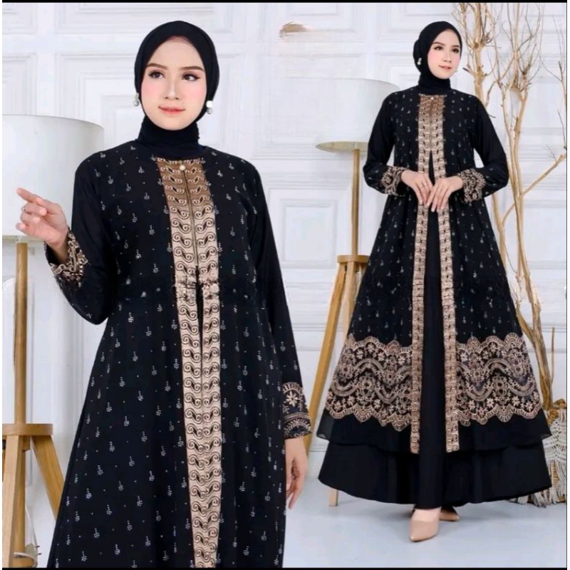 Gamis Abaya ตุรกีพรีเมี่ยม Hawa รหัส 6255 Busui Anggun Diamond Sprinkle ผสมเย็บปักถักร้อยที่สวยงาม