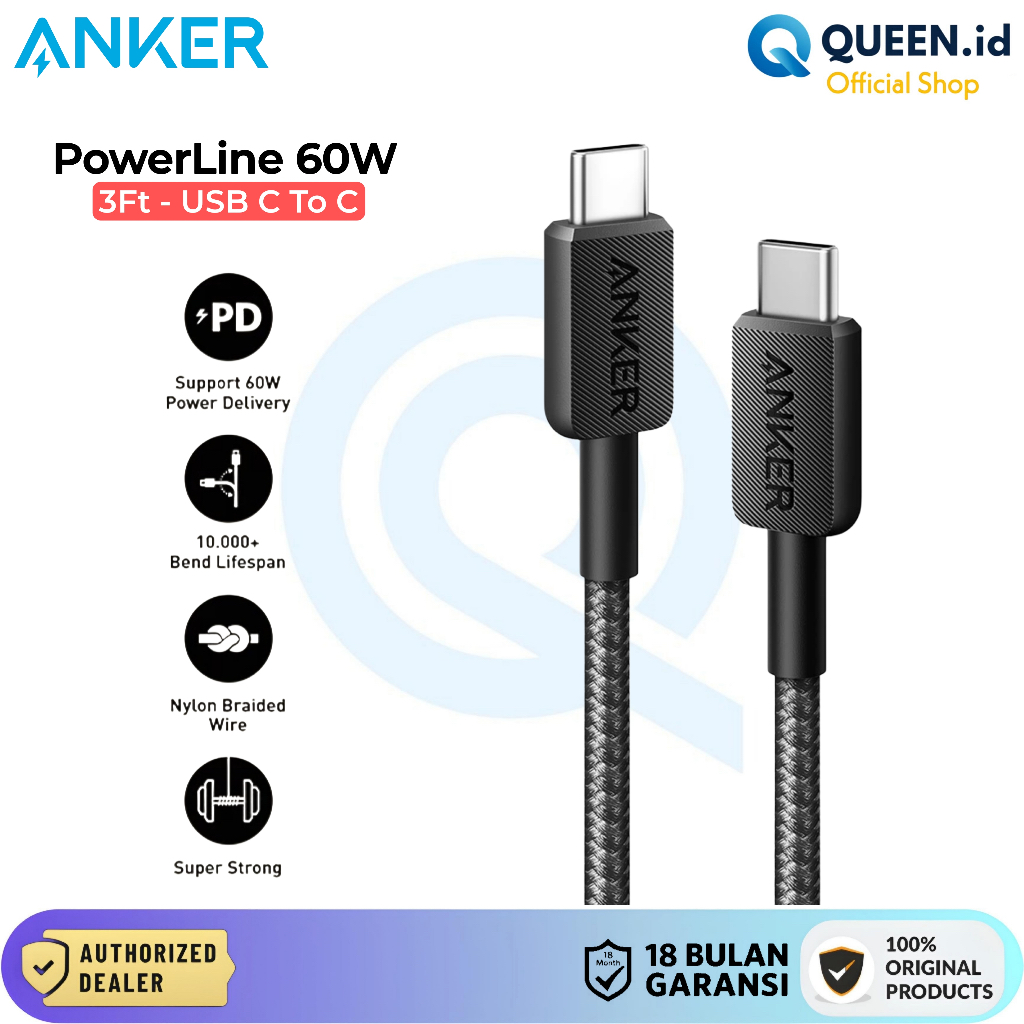 ANKER 322 USB TYPE C To C PD 60W 3A 3ft Super Fast Charging Braided Nylon Data Charger Cable - A81F5