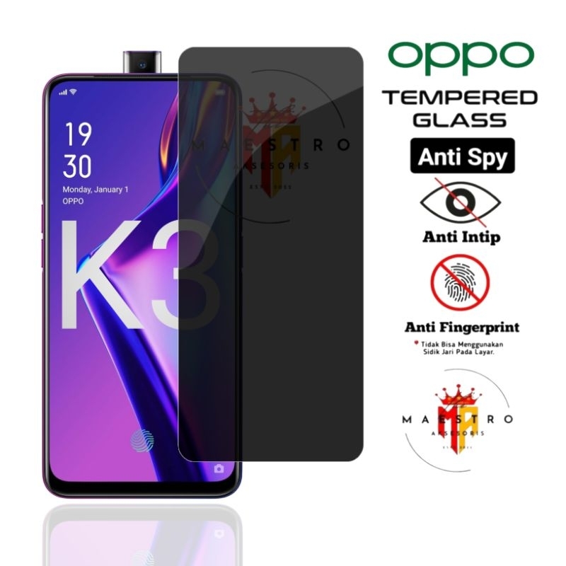 กระจกนิรภัย Anti Spy Oppo K1 K3 K5 K7 5G K7x K9 K9 Pro K10 K10x K10 5G R7 R9 R15 R15x R17 Pro