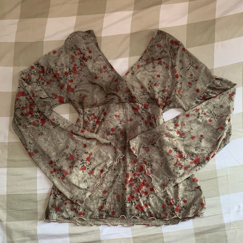 Bohemian Milkmaid ลูกไม้ ruffle แขน v คอ cottagecore Fairycore ด้านบนไม่ liz liza แกน femme