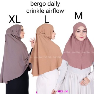 Bergo Daily Crinkle Airflow Non Pet Size M L dan XL Jilbab Cringkel Non Pet Kerudung Tali Non Ped