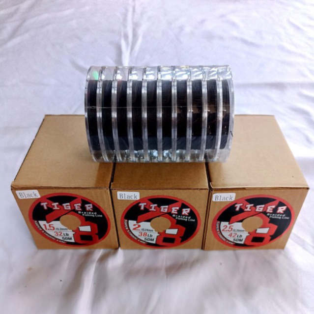 BRAID NYLON PE TIGER X8 FISHING LANE MULTI & BLACM ทุกขนาด