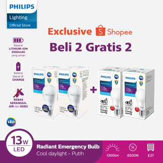 Beli 2 Philips Lampu Emergency Rechargeable 13W 6500k Putih Gratis 2 Lampu LED 13W 6500k Putih