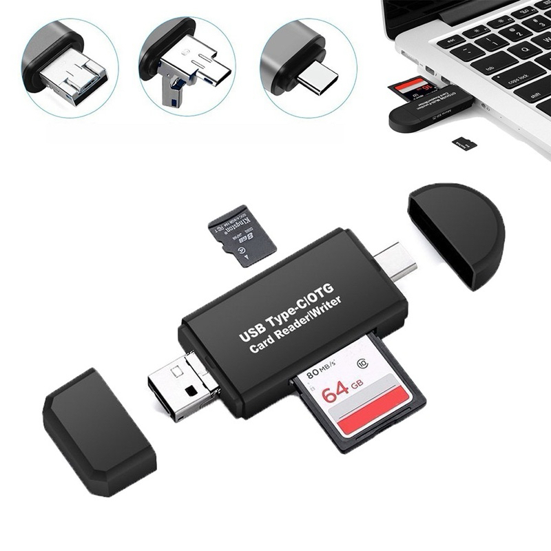 Centechia Card Reader 3in1 USB 2.0 Type C OTG SD Card MicroSD - USB30HS - สีดําพร้อมการรับประกัน