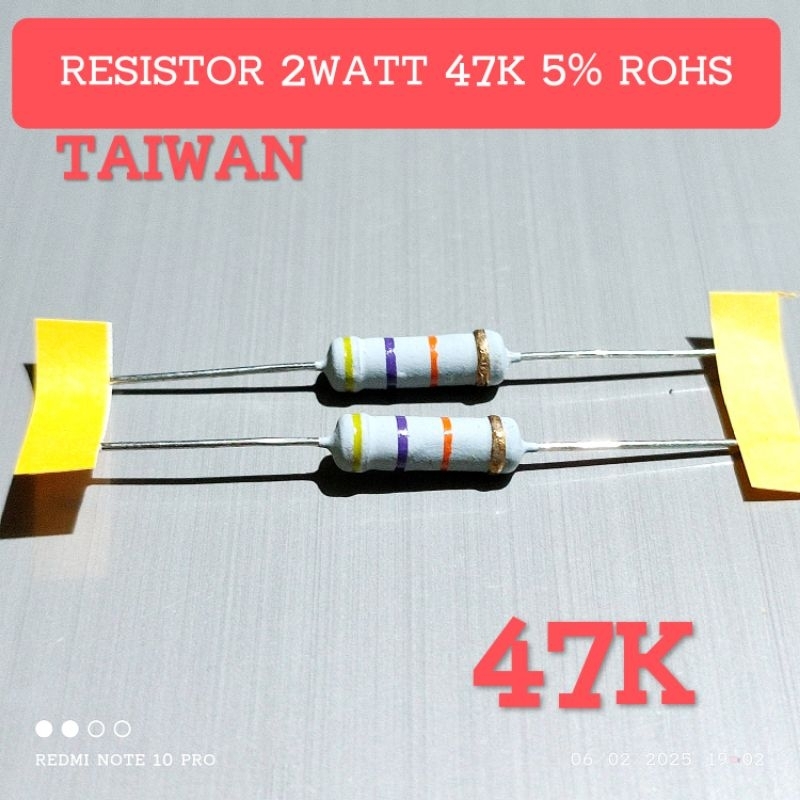 (5 ชิ้น) 2WATT 2W 47K CF 5% ROHS TAIWAN RESISTORS