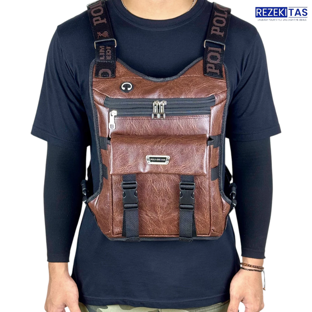 กระเป๋าคาดหน้าอกหนัง PU Polo Amstar Polo Amstar Chest Bag Chest Rig Bag Chest Sling Vest Bag
