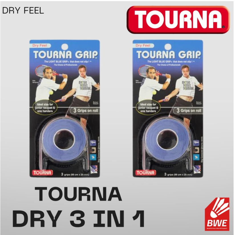 TOURNA DRY FEEL 3 IN 1 OVERGRIP - GRIP TENNIS BADMINTON CONTENTS 3 ของแท้ 100%
