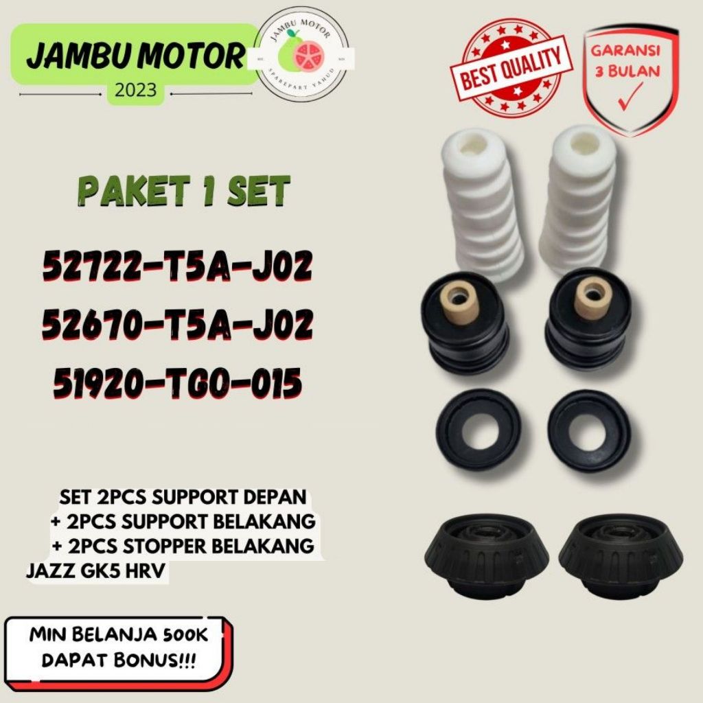 SET 2PCS FRONT SUPPORT + 2PCS REAR SUPPORT + 2PCS REAR STOPPER JAZZ GK5 HRV CITY 52722-T5A-J02 52670