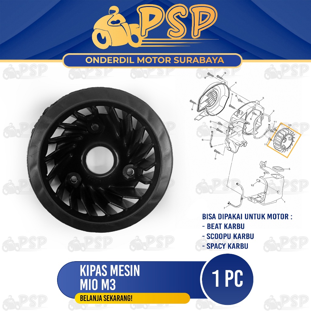 MESIN Mio M3 พัดลมเครื่องยนต์ - พัดลมหม้อน้ําคูลเลอร์แม่เหล็ก Comp Yamaha Fino 125 Mio GT 125 X Ride