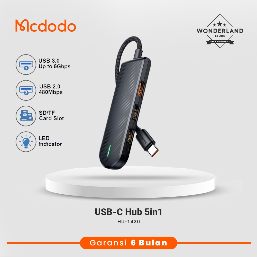 Mcdodo USB-C Hub 5in1 to USB2.0 USB3.0, การ์ด SD, ช่องเสียบการ์ด TF, เครื่องอ่านการ์ด - Wonderland S