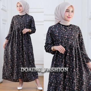 Arsy Midi Dress Rayon Motif Bunga Bahan Rayon Premium Dress Busui Friendly Adem Nyaman Gamis Wanita