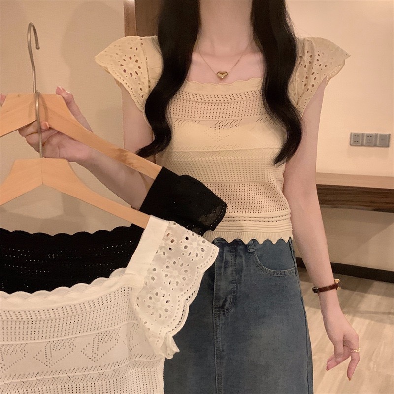 N59 - เสื้อถักแขนสั้นผู้หญิงสไตล์เกาหลี