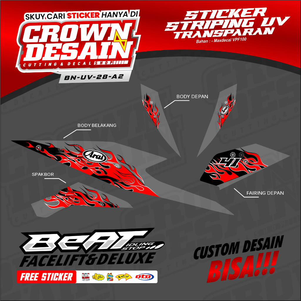 Semifull Beat Deluxe New Flame Arai Transparent Striping - Beat Deluxe New 2020-2023 Striping Sticke
