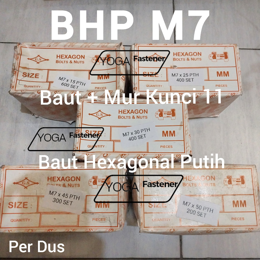 1 กล่อง BHP BMP M7x15, M7x20, M7x25, M7x30, M7x35, M7x40, M7x45, M7x50 กุญแจสีขาว 11 น็อตหกเหลี่ยมแล