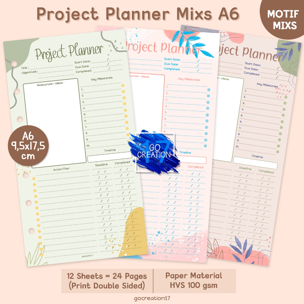 Planner Book Refill Paper Binder Project Planner Premium Motif A6