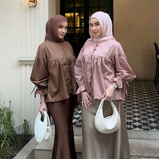 NIONY - YELLOWFACY || (Kode 627) Baju Wanita Panjang Katun Poplin Ruffle Blouse M XL