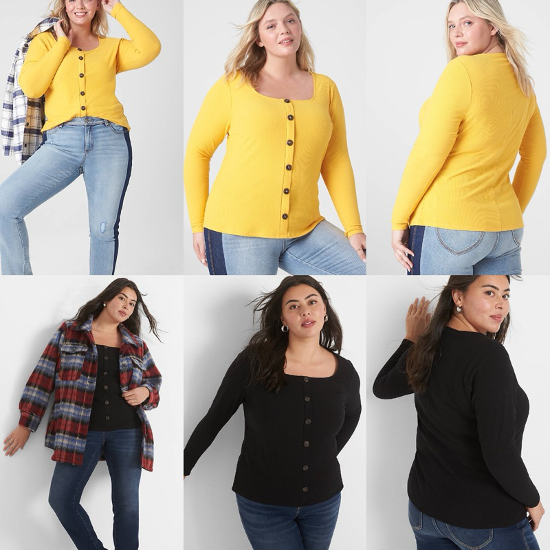 ผู้หญิง BLOUSE WITH SQUARE COLLAR และ BUTTONS NORMAL-BIG SIZE LD 108cm - 168cm LNE BRYN B19