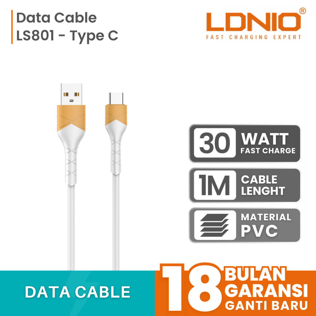 LDNIO LS801 TPE Fast Charger Data Cable 30W Type C ความยาว 1 เมตร