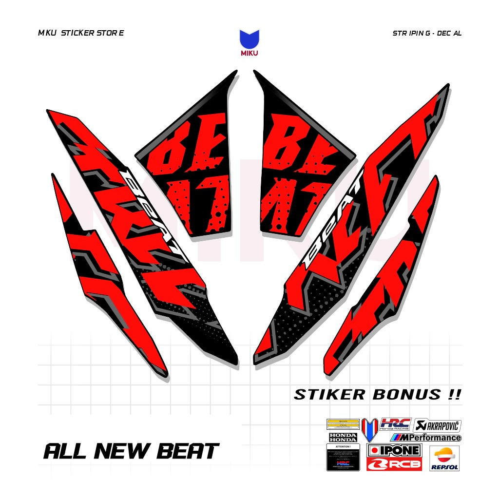 BN06b Honda Beat New Street 2024 Deluxe Motorcycle Striping Stickers Racing Stripe Variation Motif