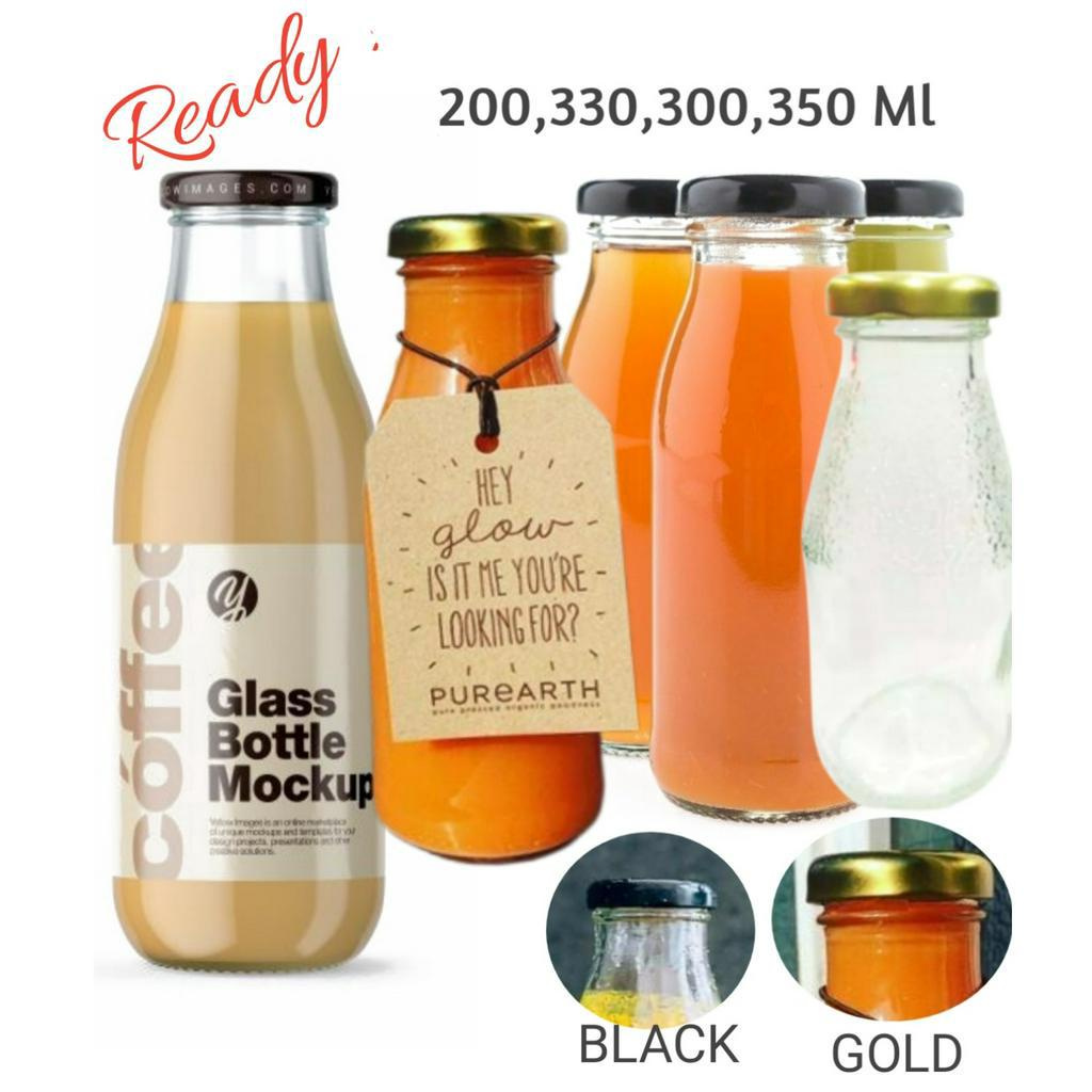 / 6 (หก) 350ML + BLACK CAP NEW 350ML JUICE BOTTLE + ZINC CAP // 350ML GLASS JUICE BOTTLE /SALE 350ML