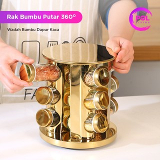 POL - Spice Jar Rak Bumbu Putar Gold Stainless