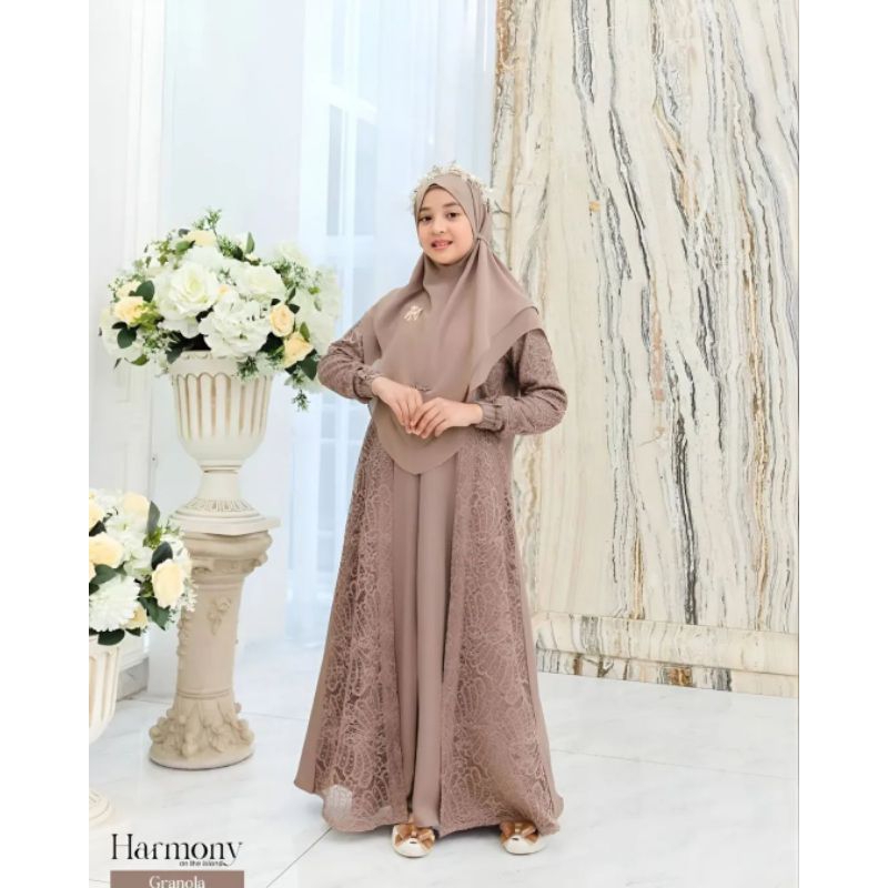 Achira ผ้า - Harmony ชุด Hijab Gamis Brukat Party สําหรับเด็กผู้หญิงวัสดุล่าสุด Crinkle Airflow Mix 