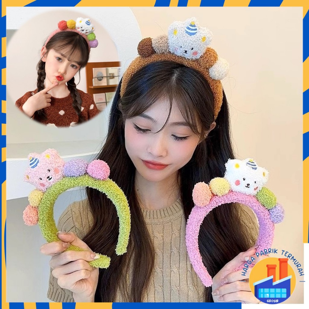 HPT แถบคาดศีรษะตัวอักษรตุ๊กตาหมี 3D Bondu คอสเพลย์ Motif Dango หมี Plush Bandana ผู้หญิงเด็กและผู้ให