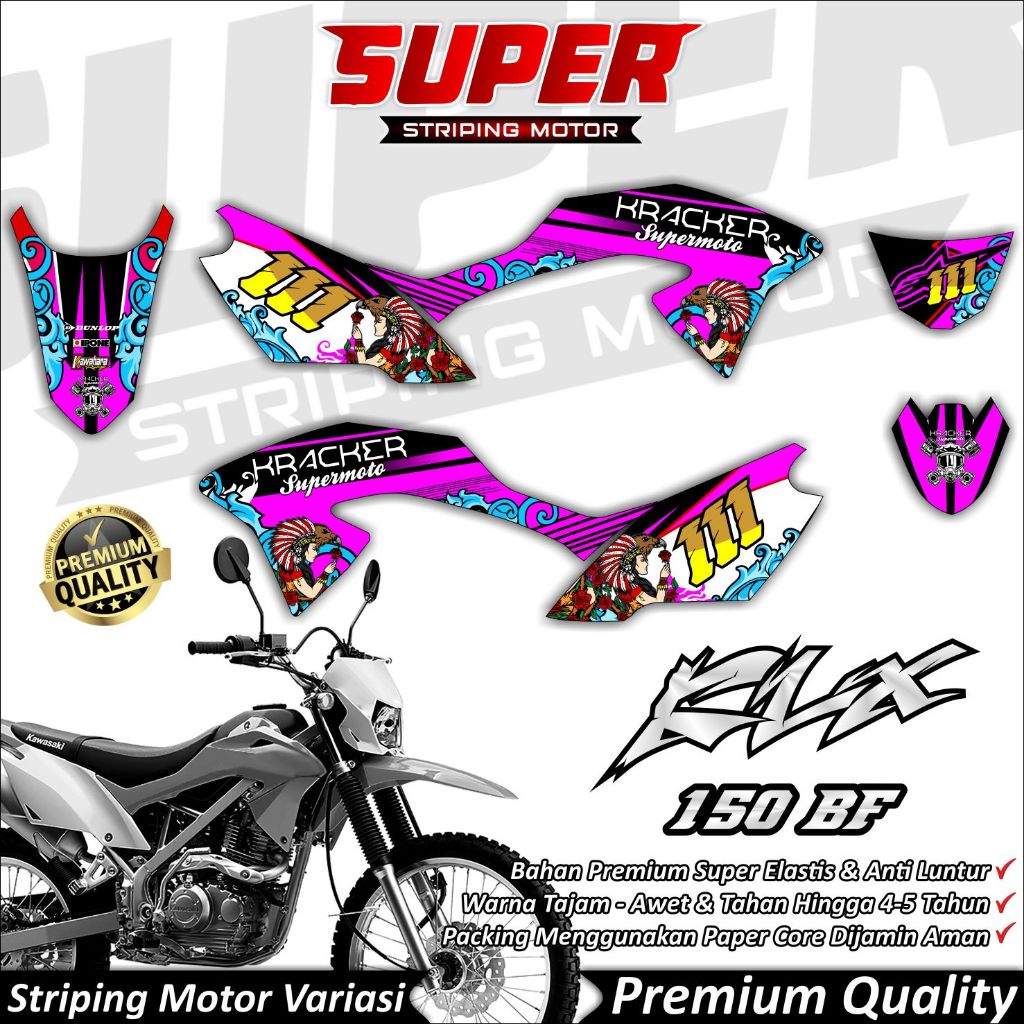 สติ๊กเกอร์ KLX BF ป้องกันการจางหายเท่, แถบ KLX BF, Kawasaki KLX 150 BF Supermoto Striping