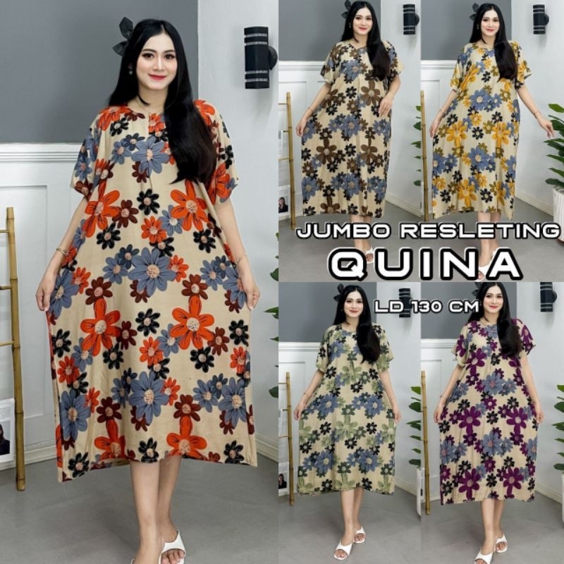 ชุดเดรสจัมโบ้ Quina Negligee สําหรับสตรีมีครรภ์ Busui ซิปด้านหน้า วัสดุเรยอน