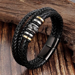 Gelang 3IN1 Gelang Kulit GEOMETRI Emas Vintage Multiplayer Gelang Pria