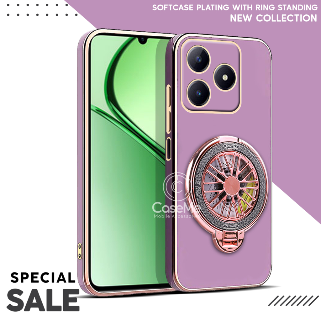 Realme C61 C63 Soft Case Stand Holder Ring Fun Silicone Luxury Plating