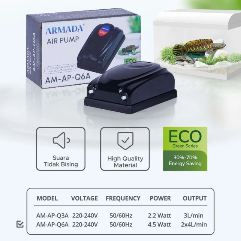 เครื่องเติมอากาศปั๊มลม 2 รู armada AP Q6A / 2x4L / min 4.5w