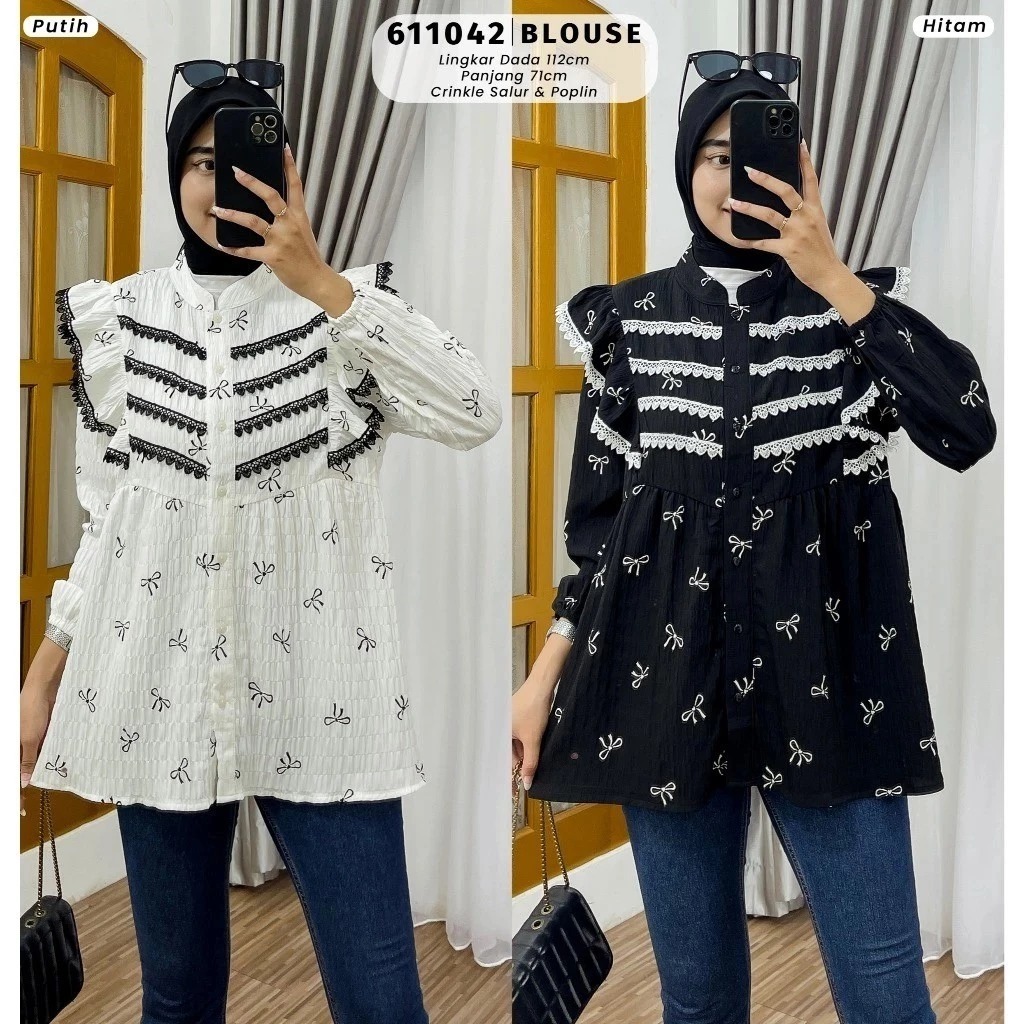 C - CNF MALA WOMENS RUFFLE BLOUSE / เสื้อ HANUM / ผู้หญิง CASUAL BLOUSE / LONG-SLEEVED TOP RUFFLE BL