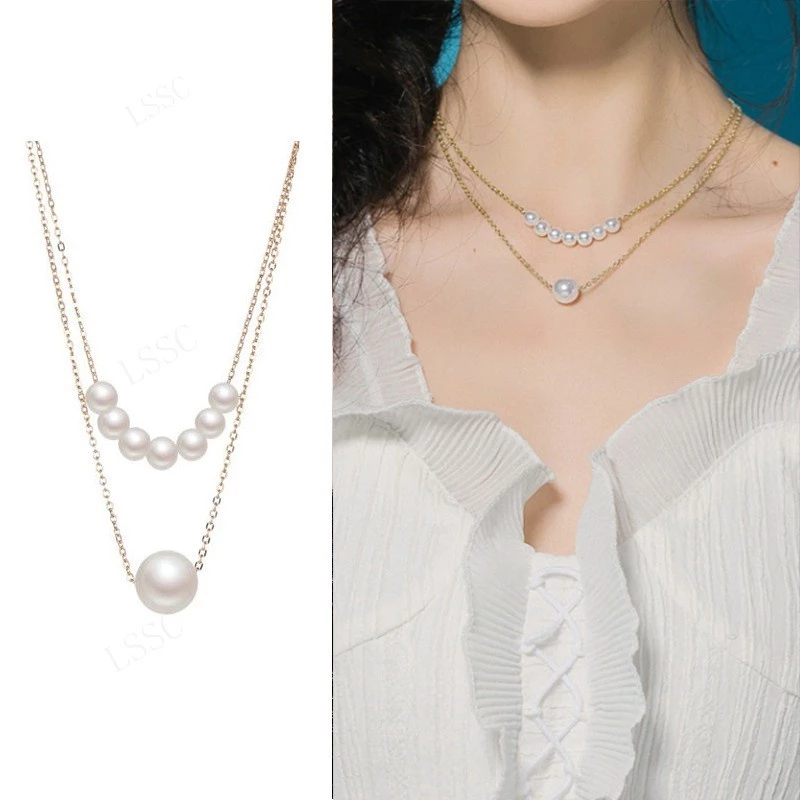 สร้อยคอโซ่ไข่มุกคู่หรูหรา (K34)