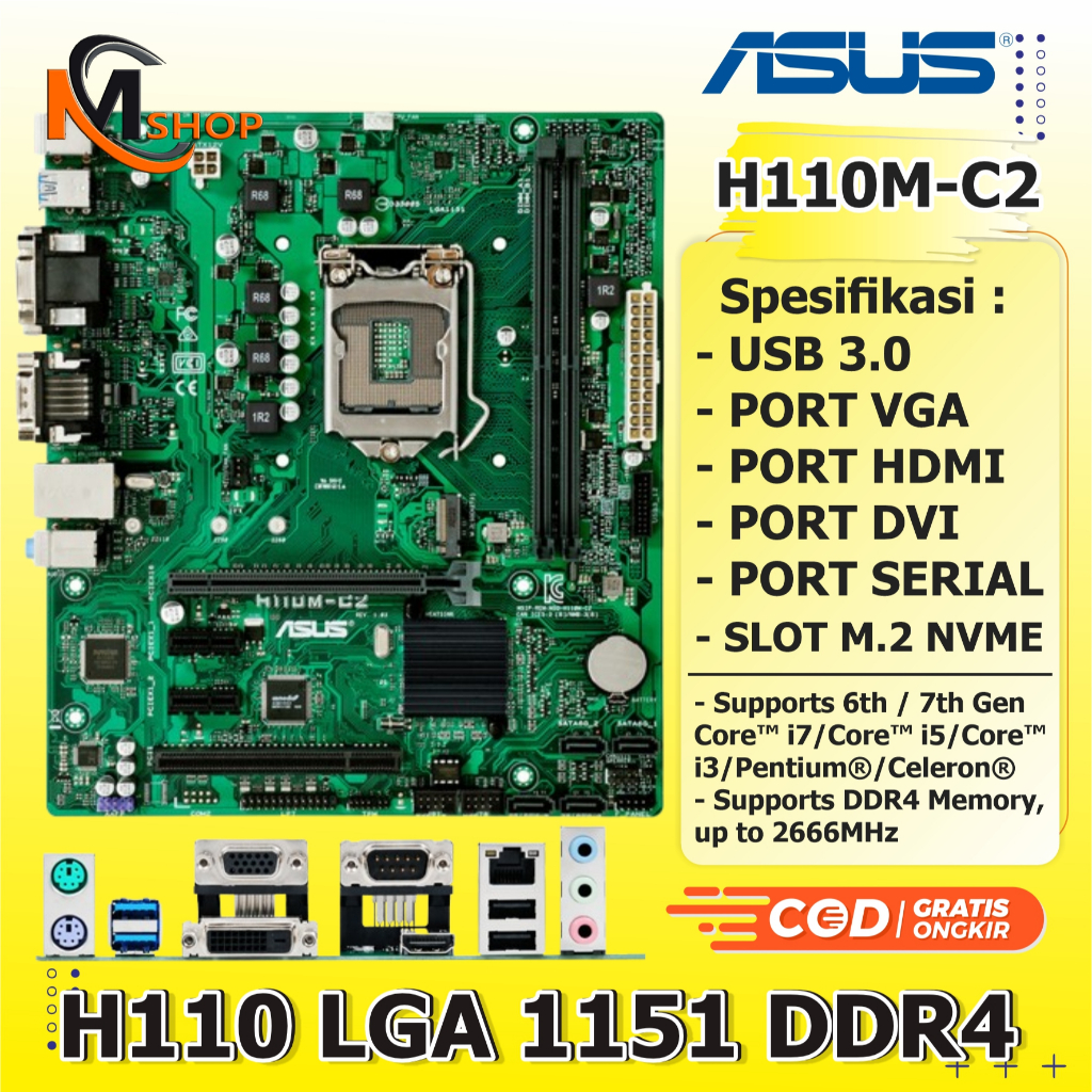 เมนบอร์ดเมนบอร์ดเมนบอร์ด Intel H110 1151 DDR4 Asus HDMI M2 SATA