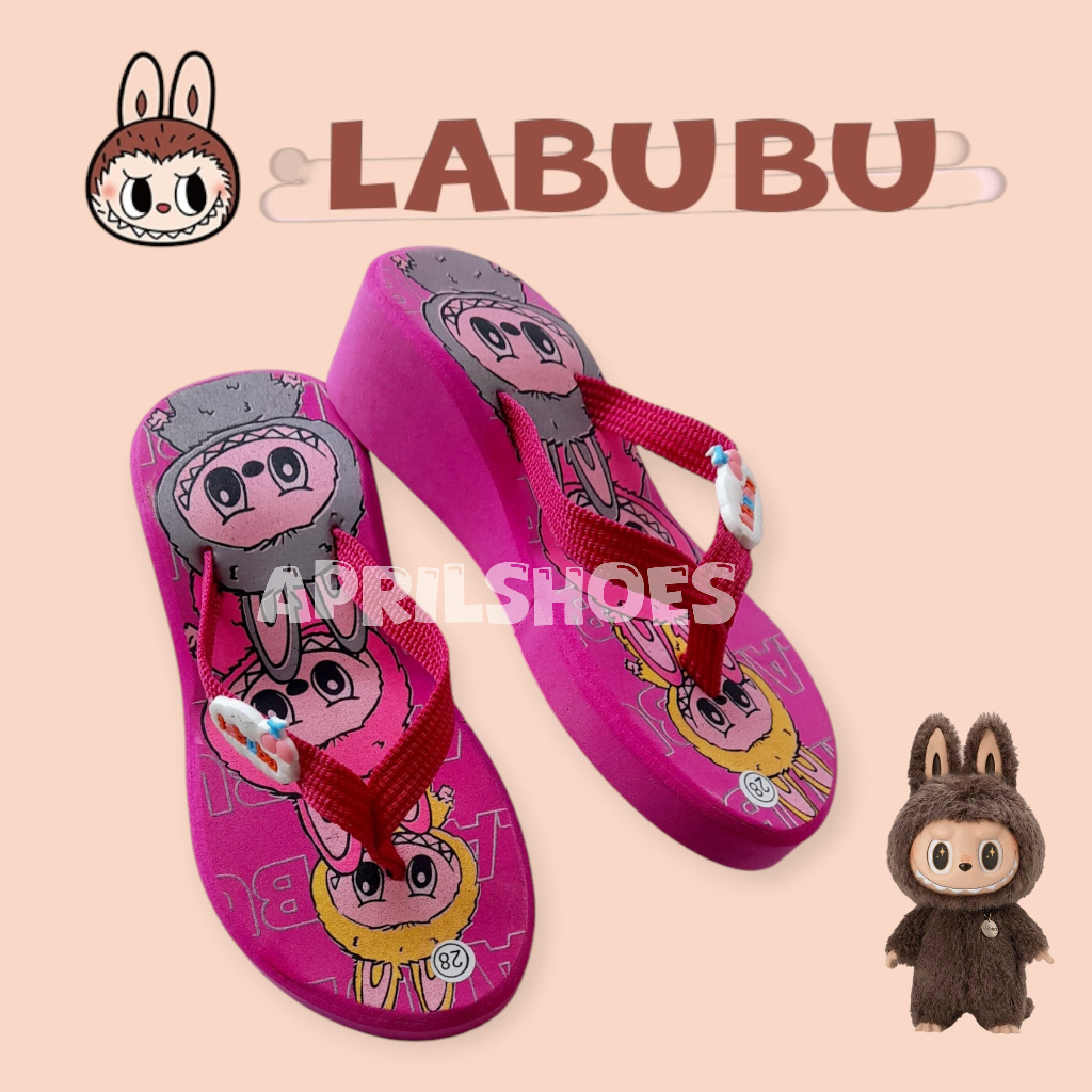 LABUBU รองเท้าแตะส้นเตารีดเด็ก สูง 3 ซม. รองเท้าแตะส้นเตารีดสําหรับเด็ก LABUBU รองเท้าแตะส้นเตารีดเด็กผู้หญิง 26-35