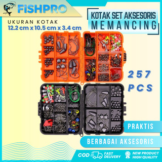 Kotak Set Aksesoris Memancing Lengkap 257 PCS | Kotak Peralatan Pancing Penyimpanan Umpan dan Kail Praktis Murah Multifungsi | Fishing Tackle Box
