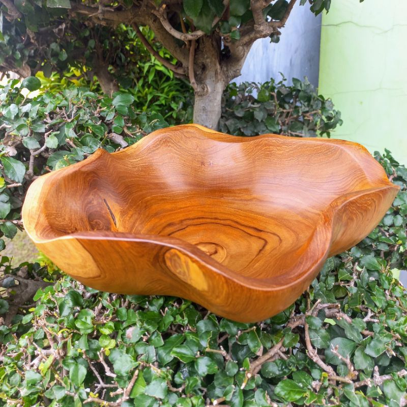 Kayu ไม้สัก WOOD SHELL BOWL d30 x 7 / BOWL SHELL DESIGN / SHELL SHAPE TEAK BOWL / SHELL TEAK BOWL / LARGE TEAK WOOD