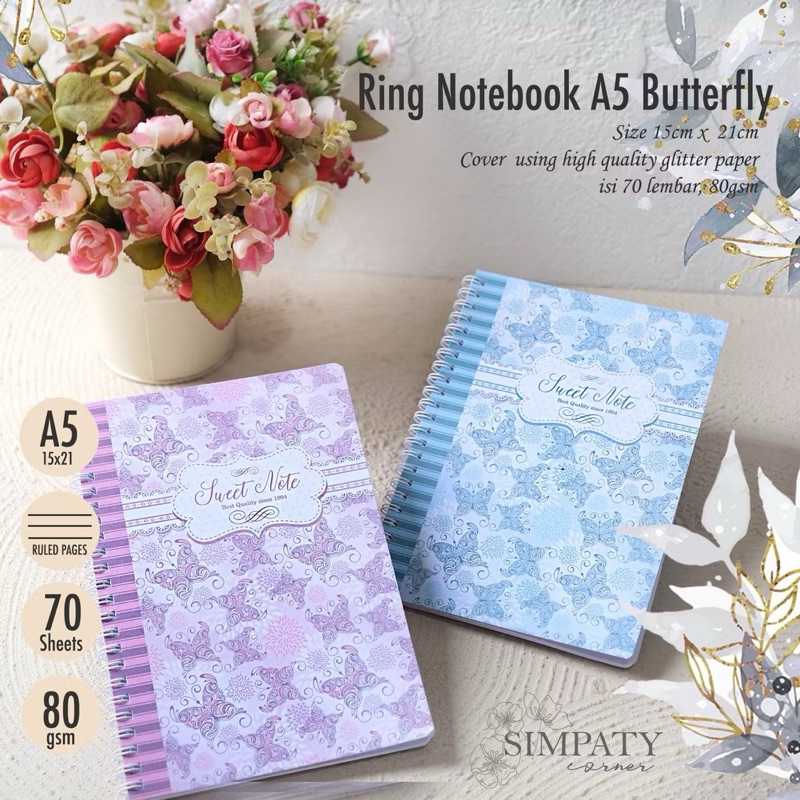 แหวนโน๊ตบุ๊ค A5 | Diary Diary Diary | A5 โน๊ตบุ๊ค | วาระซิมพาตี้ผีเสื้อ