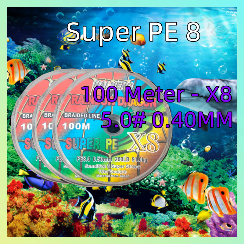 HAI NENG PIRANHA X8 สาย PE 100m/5.0 0.40MM เชื่อมต่อหลากสี