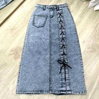 Nikita Skirt Rok Jeans Skirt Wanita Denim Span Tali Pita Tebal Nyaman