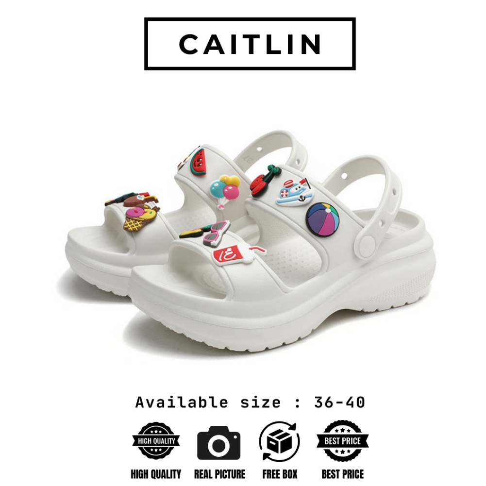 Caitlin - Elle Crocss Crush Free Jibbitz รองเท้าแตะผู้หญิง Wedges Baim Eva รองเท้าแตะเด็กผู้หญิงยางก